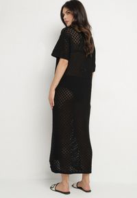 Born2be - Czarna Siateczkowa Sukienka Koszulowa z Bawełną Folaris. Okazja: na co dzień. Kolor: czarny. Materiał: bawełna. Sezon: lato. Typ sukienki: koszulowe. Styl: elegancki, casual #4