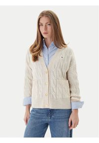 TOMMY HILFIGER - Tommy Hilfiger Kardigan WW0WW43089 Beżowy Regular Fit. Kolor: beżowy. Materiał: wełna