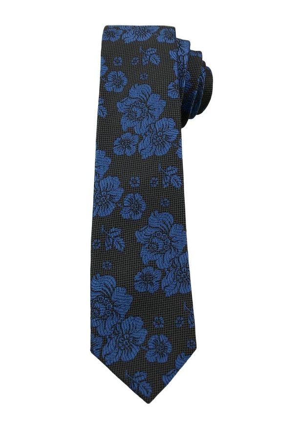 Alties - Popielaty Elegancki Krawat w Chabrowe Kwiatki -ALTIES- 6 cm, Męski, Motyw Florystyczny. Kolor: niebieski. Materiał: tkanina. Wzór: kwiaty. Styl: elegancki