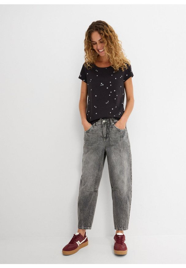 bonprix - Bawełniany T-shirt. Kolor: czarny. Materiał: bawełna. Długość rękawa: krótki rękaw. Długość: krótkie. Wzór: nadruk