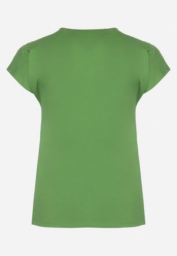 Born2be - Zielony T-shirt z Krótkim Rękawem i Ozdobną Koronką Winneli. Okazja: na co dzień. Kolekcja: plus size. Kolor: zielony. Materiał: koronka. Długość rękawa: krótki rękaw. Długość: krótkie. Wzór: koronka. Styl: klasyczny, elegancki, casual