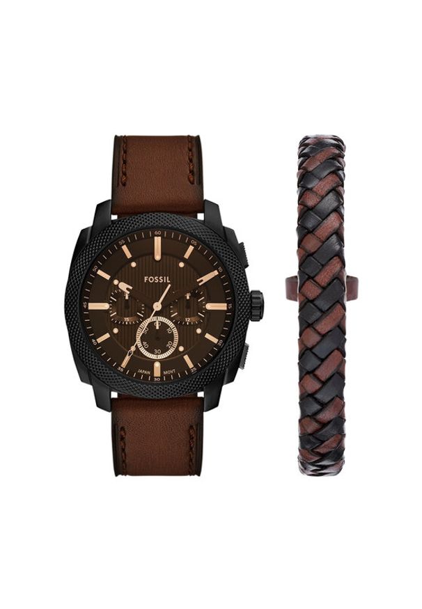 Fossil Zestaw zegarek i bransoletka Machine Chronograph FS6102SET Brązowy. Kolor: brązowy