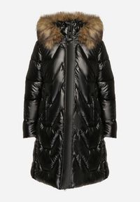 Born2be - Czarno-Brązowa Zimowa Kurtka Pikowana o Długim Kroju z Kapturem z Odpinanym Futrem Lilareen. Okazja: na co dzień. Typ kołnierza: kaptur. Kolor: czarny. Materiał: futro. Długość: długie. Sezon: zima. Styl: casual, elegancki #7