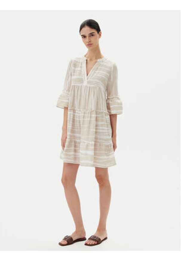 Vero Moda Sukienka letnia Dicthe 10225127 Beżowy Loose Fit. Kolor: beżowy. Materiał: bawełna. Sezon: lato