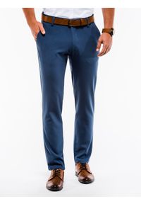 Ombre Clothing - Spodnie męskie chino P832 - niebieskie - S. Kolor: niebieski. Materiał: tkanina, elastan, poliester, wiskoza. Styl: klasyczny, elegancki