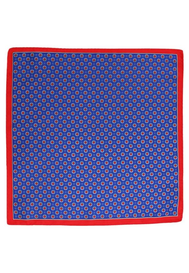 Chattier - Niebieska Poszetka Męska w Czerwone Motywy, Grochy - 33x33 cm - CHATTIER. Kolor: niebieski. Materiał: mikrofibra. Wzór: grochy