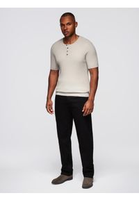 Ombre Clothing - Męski t-shirt dzianinowy z guzikami przy dekolcie – jasnoszary V3 - Rozmiar: XL. Okazja: na co dzień. Kolor: szary. Materiał: dzianina. Wzór: paski. Styl: casual, elegancki #8