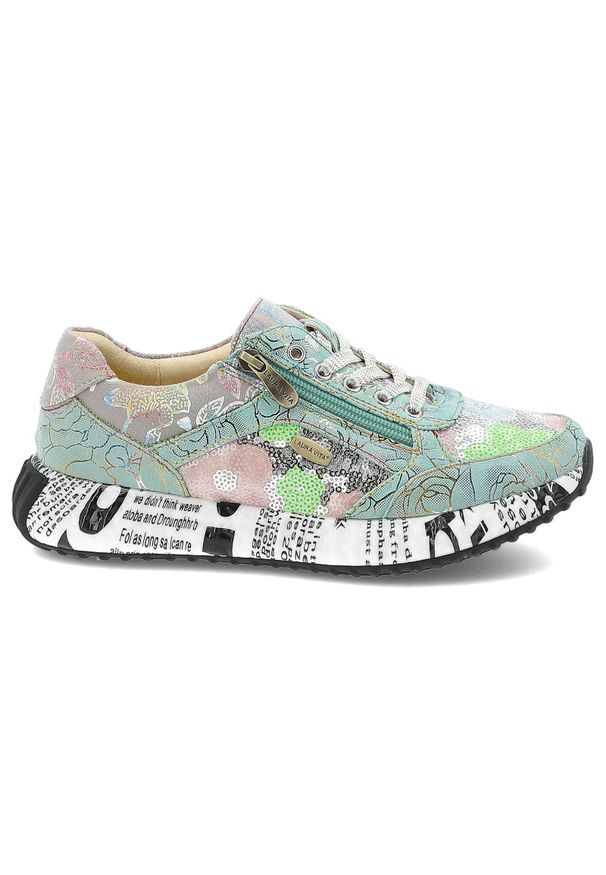 Zielone Sneakersy Laura Vita Stylowe Obuwie Damskie Premium. Okazja: na co dzień. Zapięcie: sznurówki. Kolor: zielony. Szerokość cholewki: normalna. Wzór: kwiaty, nadruk, aplikacja, kolorowy. Styl: elegancki