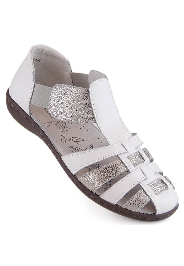 Skórzane sandały damskie zabudowane białe T.Sokolski L26-622. Kolor: biały. Materiał: skóra