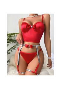 Intica - Komplet bielizny z body i pasem do pończoch z kokardą Iside. Kolor: czerwony. Materiał: materiał. Długość: długie #1