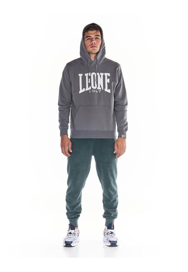 LEONE 1947 APPAREL - Męska bluza z kapturem Leone 1947 Apparel. Typ kołnierza: kaptur. Kolor: szary. Materiał: tkanina. Sport: fitness