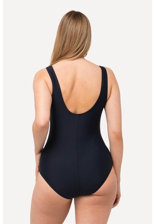 ULLA POPKEN - Damski Kostium kąpielowy kaktusy miękkie miseczki ozdobne kółka. Kolekcja: plus size. Kolor: niebieski. Materiał: elastan, poliamid, materiał