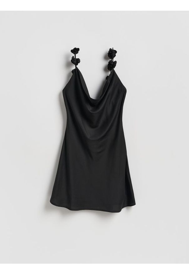 Reserved - Sukienka mini - czarny. Kolor: czarny. Materiał: tkanina. Wzór: gładki. Typ sukienki: proste. Długość: mini