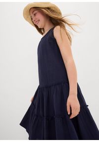bonprix - Sukienka midi z przewiewnego muślinu. Kolor: niebieski. Materiał: bawełna. Długość rękawa: bez rękawów. Sezon: lato. Typ sukienki: trapezowe. Długość: midi #2