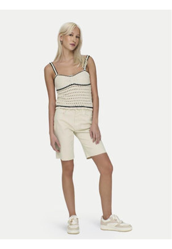 only - ONLY Szorty jeansowe Emily 15311258 Écru Mom Fit. Materiał: bawełna