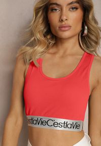 Renee - Czerwony Top Sportowy Biustonosz Elastyczny Prążkowany z Ozdobną Gumą Waslema. Kolor: czerwony. Materiał: guma, prążkowany. Styl: sportowy #5