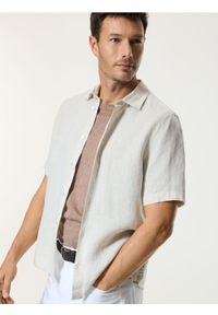 Reserved - Lniana koszula slim fit - beżowy. Kolor: beżowy. Materiał: len