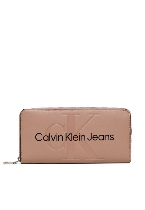 Calvin Klein Jeans Duży Portfel Damski Sculpted Zip Around Mono K60K610358 Różowy. Kolor: różowy. Materiał: skóra