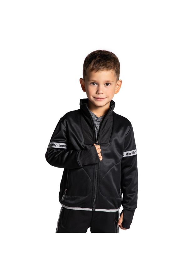Bluza rozpinana dziecięca sportowa Lemon Explore ZL4 czarna. Typ kołnierza: kołnierzyk stójkowy. Kolor: czarny. Materiał: poliester. Sezon: zima