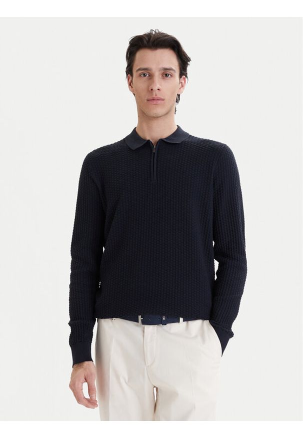Bugatti Sweter 7100-15532E Granatowy Regular Fit. Kolor: niebieski. Materiał: bawełna