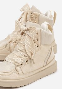 Born2be - Beżowe Sneakersy z Ozdobnymi Sznurówkami Eveslia. Okazja: na co dzień. Zapięcie: sznurówki. Kolor: beżowy. Materiał: jeans #3