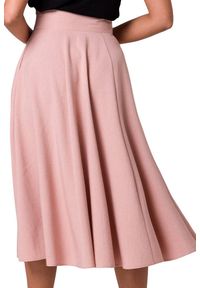 BeWear - Rozkloszowana spódnica z wysokim stanem i kieszeniami różowa. Stan: podwyższony. Kolor: różowy. Styl: elegancki #2