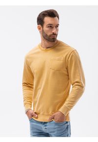 Ombre Clothing - Bluza męska bez kaptura bawełniana B1173 - musztardowa - XL. Typ kołnierza: bez kaptura. Kolor: żółty. Materiał: bawełna. Wzór: aplikacja. Styl: klasyczny #5
