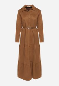 Born2be - Brązowa Wiskozowa Koszulowa Sukienka o Rozkloszowanym Kroju z Paskiem Retirna. Okazja: na co dzień. Kolor: brązowy. Materiał: wiskoza. Typ sukienki: koszulowe. Styl: casual, klasyczny #6