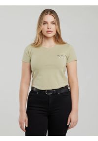 Big-Star - Koszulka damska z niewielkim logo zielona Irsera 300. Kolor: zielony. Materiał: jeans, bawełna. Wzór: haft. Sezon: lato. Styl: wakacyjny
