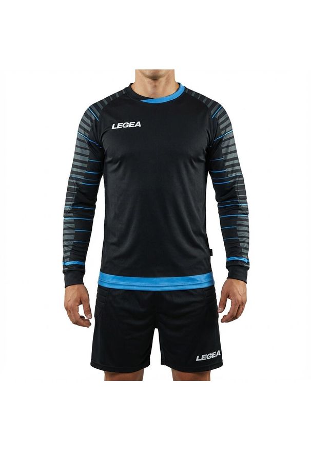 LEGEA - Komplet bramkarski REIMS czarny błękitny junior. Kolor: niebieski, wielokolorowy, czarny. Wzór: haft. Sport: piłka nożna