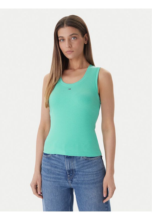 Tommy Jeans Top Essential DW0DW20673 Zielony Regular Fit. Kolor: zielony. Materiał: bawełna