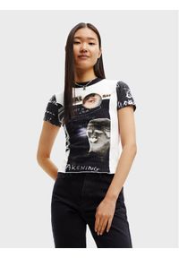 Desigual T-Shirt Real Artoholic 22WWTK25 Beżowy Slim Fit. Kolor: beżowy. Materiał: bawełna