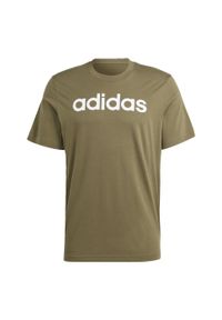 Adidas - Essentials Single Jersey Linear Embroidered Logo Tee. Kolor: beżowy. Materiał: jersey