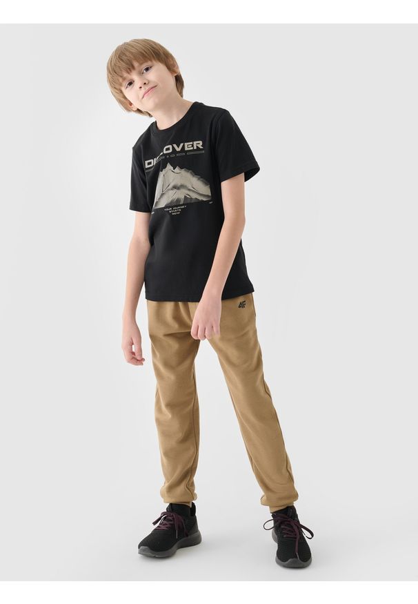 4f - 4F T-shirt z nadrukiem chłopięcy - czarny 164 (13-14 lat). Okazja: na co dzień. Kolor: czarny. Materiał: bawełna, jersey, dzianina. Długość rękawa: krótki rękaw. Długość: krótkie. Wzór: nadruk. Sezon: lato. Styl: sportowy, klasyczny, casual