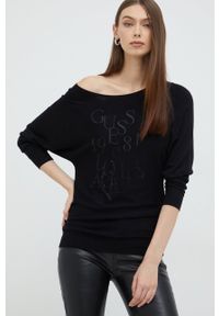 Guess sweter damski kolor czarny lekki. Okazja: na co dzień. Kolor: czarny. Materiał: materiał, wiskoza. Długość rękawa: raglanowy rękaw. Wzór: aplikacja. Styl: casual #4
