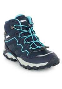 Buty trekkingowe dziecięce MEINDL Junior Hiker GTX, z membraną Gore-Tex. Kolor: niebieski. Technologia: Gore-Tex. Sport: turystyka piesza