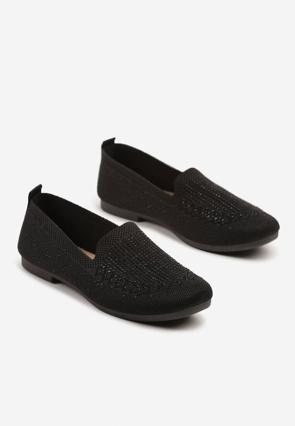 Born2be - Czarne Mokasyny Ozdobione Cyrkoniami Desanira. Okazja: na co dzień. Kolor: czarny. Materiał: jeans. Wzór: aplikacja. Styl: elegancki, casual, klasyczny