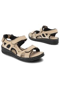 Beżowe Sandały Artiker Sportowe Buty Damskie. Okazja: na co dzień. Zapięcie: rzepy. Kolor: beżowy. Wzór: aplikacja. Materiał: skóra. Sezon: lato. Obcas: na obcasie. Styl: sportowy. Wysokość obcasa: średni #2