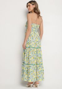 Born2be - Ciemnozielona Sukienka w Cytryny z Kokardą Galadessa. Okazja: na co dzień, na randkę. Typ kołnierza: kokarda. Kolor: zielony. Sezon: lato. Styl: casual, elegancki #4