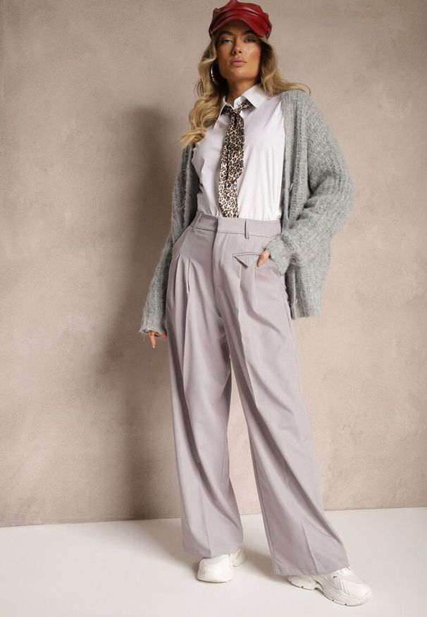 Renee - Szare Eleganckie Spodnie Garniturowe z Wysokim Stanem Lainiva. Okazja: na imprezę. Stan: podwyższony. Kolor: szary. Styl: elegancki