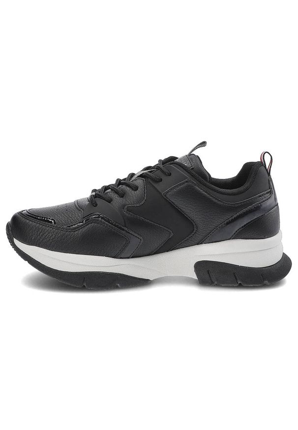 TOMMY HILFIGER - Czarne Sneakersy Tommy Hilfiger Damskie Modne Buty. Okazja: do pracy, na uczelnię, na spacer. Kolor: czarny. Szerokość cholewki: normalna. Wzór: aplikacja. Materiał: skóra ekologiczna, materiał. Sezon: jesień. Obcas: na obcasie. Styl: klasyczny, elegancki. Wysokość obcasa: niski