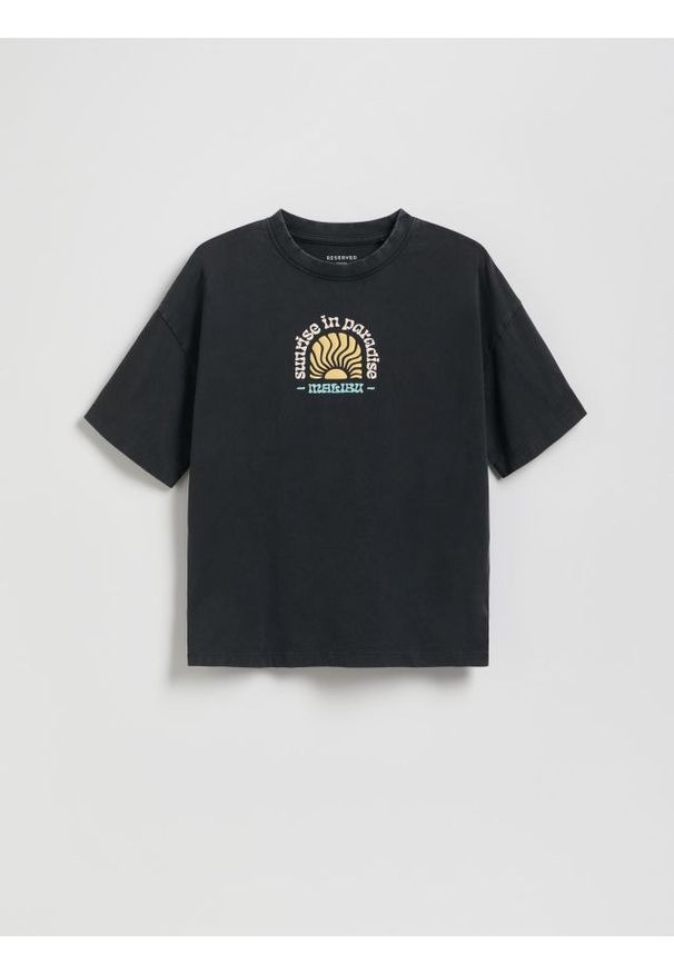 Reserved - Bawełniany t-shirt oversize - czarny. Kolor: czarny. Materiał: bawełna