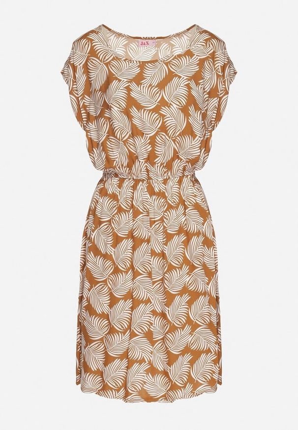 Born2be - Beżowa Sukienka o Rozkloszowanym Kroju z Gumką w Pasie i Krótkim Rękawem Serive. Okazja: na spotkanie biznesowe, na co dzień. Kolor: beżowy. Długość rękawa: krótki rękaw. Typ sukienki: rozkloszowane. Styl: elegancki, casual, klasyczny, biznesowy