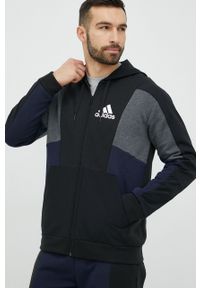 Adidas - adidas bluza męska kolor czarny z kapturem wzorzysta. Typ kołnierza: kaptur. Kolor: czarny. Materiał: materiał. Wzór: nadruk #2