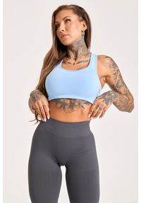 GYM GLAMOUR - Stanik fitness cardio damski Gym Glamour compress long baby. Kolor: niebieski. Sport: fitness