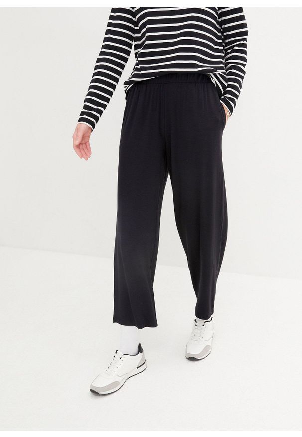 bonprix - Spodnie shirtowe 7/8 high waist, 2 pary. Stan: podwyższony. Kolor: czarny