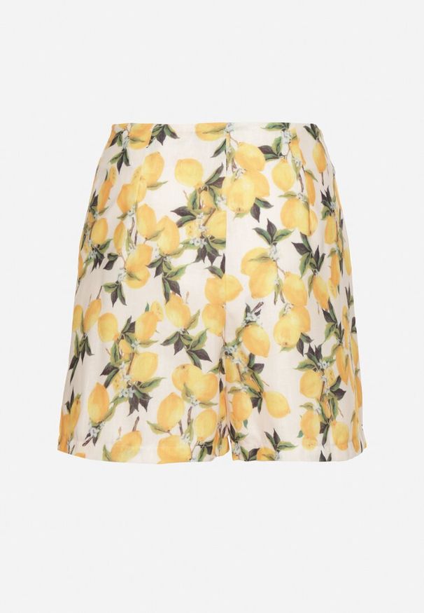 Born2be - Beżowe Spódnico-Szorty z Wysokim Stanem w Cytryny Nitalea. Okazja: na spacer, na imprezę, na co dzień. Stan: podwyższony. Kolor: beżowy. Sezon: lato. Styl: elegancki, casual