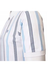 Męska Koszulka Polo - Pako Jeans - Biała w Prążki. Okazja: na co dzień. Typ kołnierza: polo. Kolor: niebieski. Materiał: bawełna. Wzór: prążki, paski. Styl: casual #5
