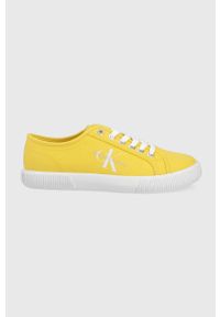 Calvin Klein Jeans tenisówki damskie kolor żółty. Nosek buta: okrągły. Zapięcie: sznurówki. Kolor: żółty. Materiał: guma, włókno, materiał