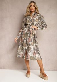 Renee - Niebieska Sukienka o Koszulowym Fasonie Wiązana w Pasie w Ornamentalny Wzór Blikkia. Okazja: na co dzień. Kolor: niebieski. Typ sukienki: koszulowe. Styl: klasyczny, casual, elegancki #4